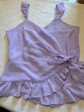 Express woman’s Lilac Ruffle Wrap blouse